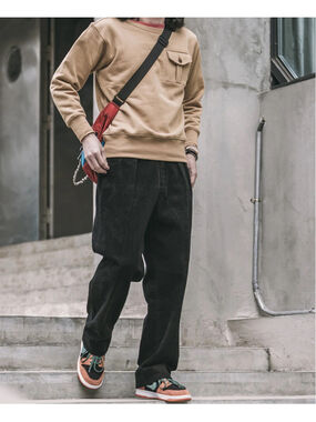 NON STOCK Corduroy Pants Men Pleated Casual Trousers Loose Workwear L 34